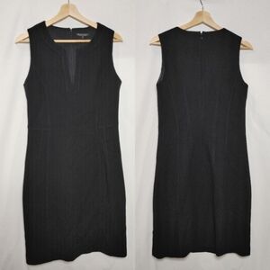 Strenesse Gabriele Strehle Black Wool‎ Sheath Dress Pencil Sleeveless Split Neck